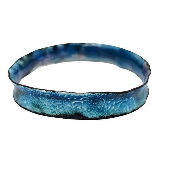 Handmade Enamel Copper Bangle Bracelet Boho Organic Blue Unique Artisan Jewelry - Picture 9 of 14